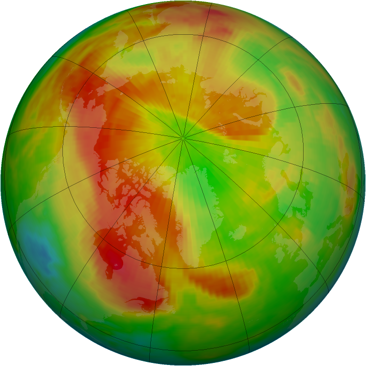 Arctic ozone map for 13 April 1992
